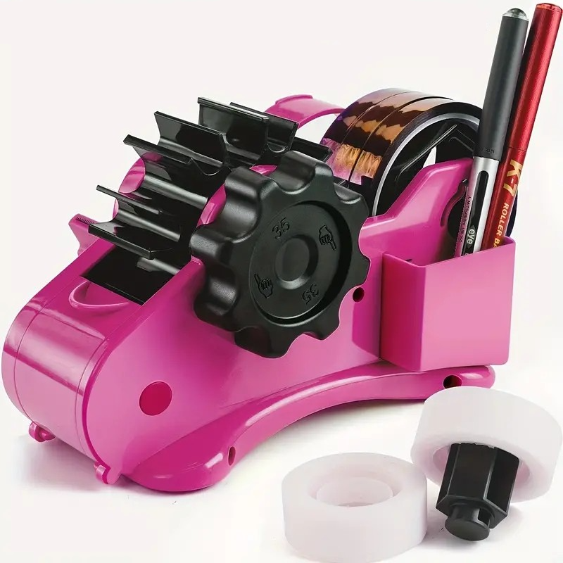(20x11cm) Multifunktions Klebeband Abroller Tape Spender mit Stift Halterung   Cutter - Pink