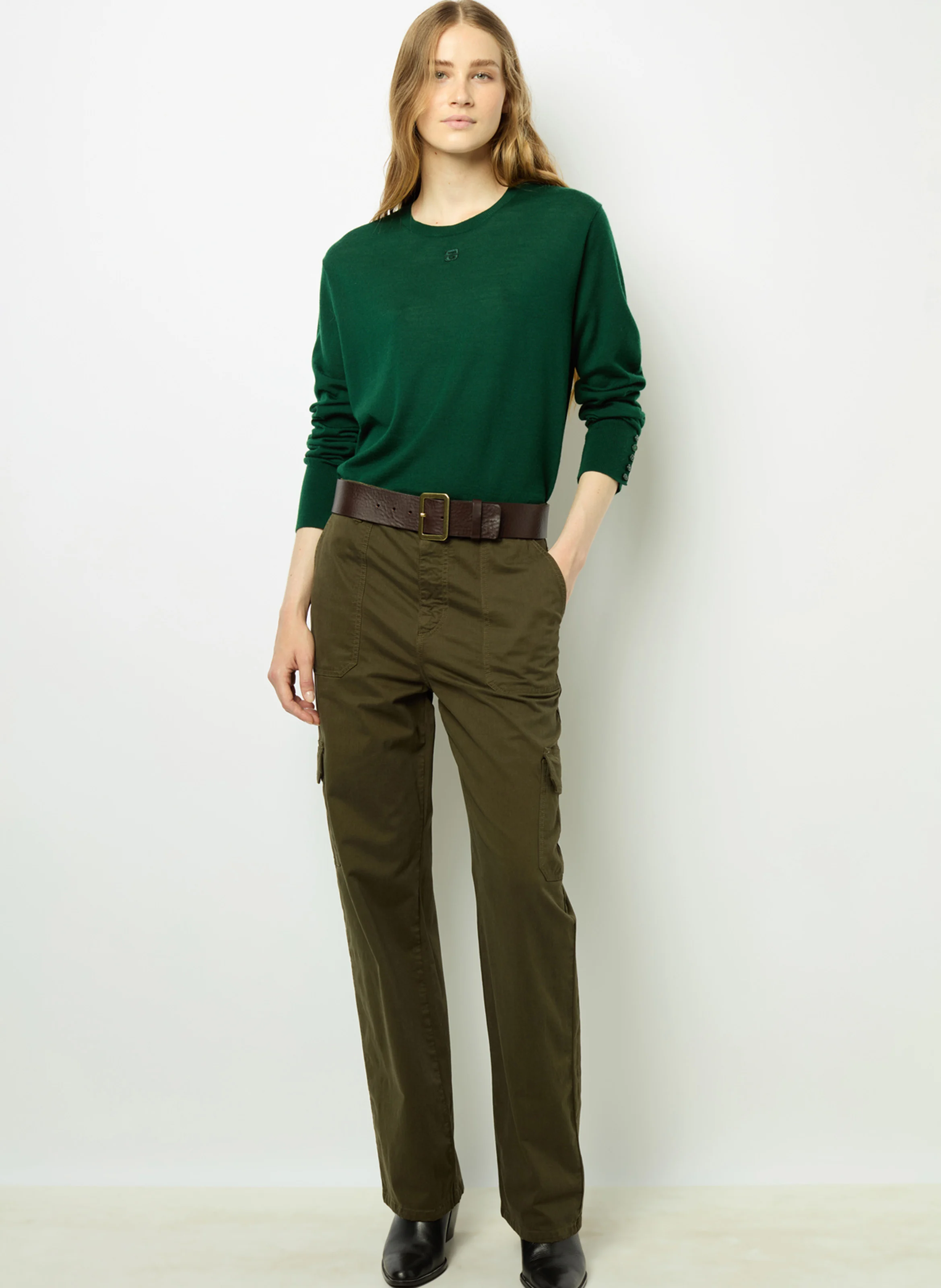 JADE - Pull col V en laine | Vert