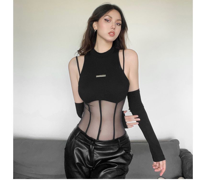 Bababy - Set: Mouwloos bodysuit met nephals, effen mesh-paneel en mouwen