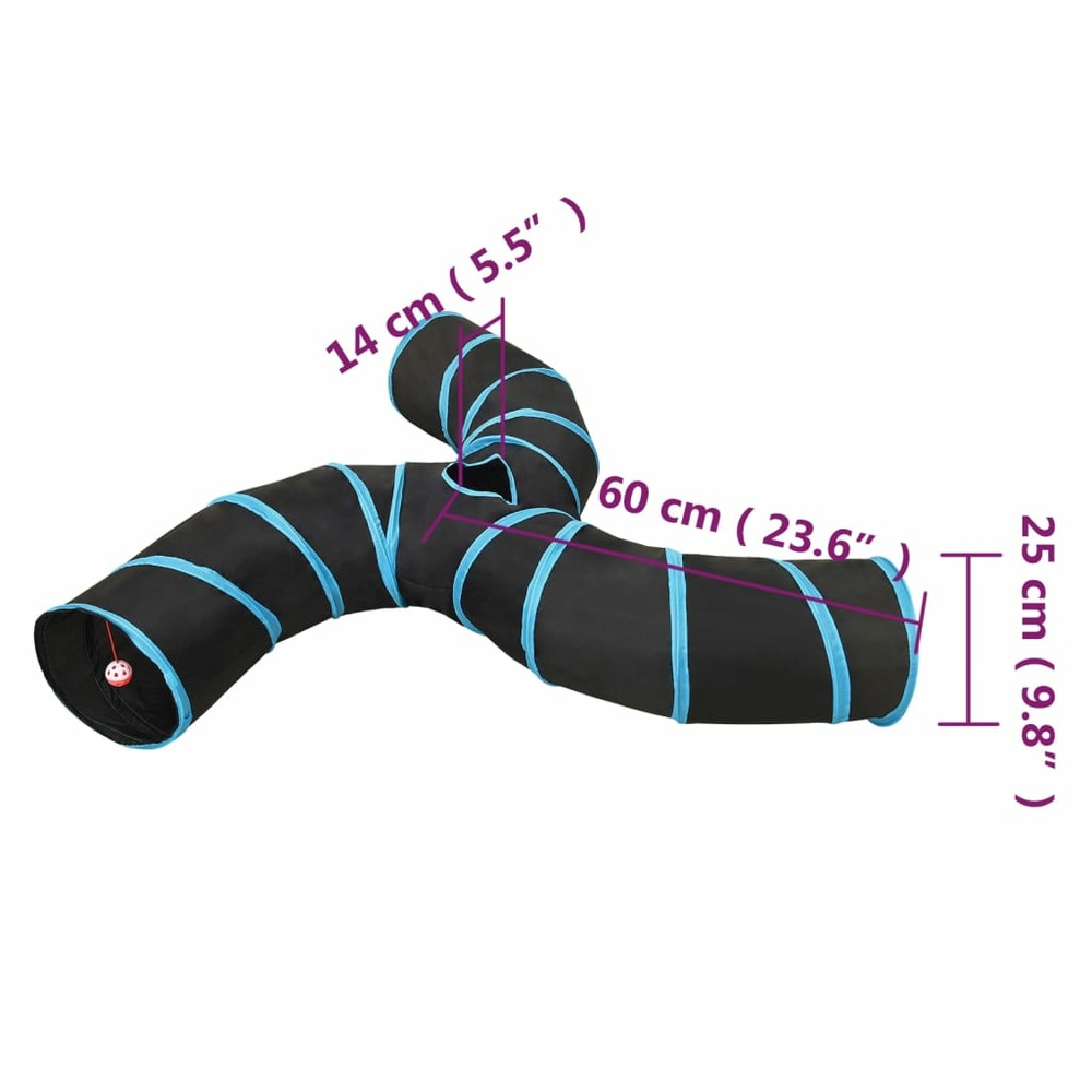 Tunnel pour chats à 3 voies noir et bleu 25 cm polyester