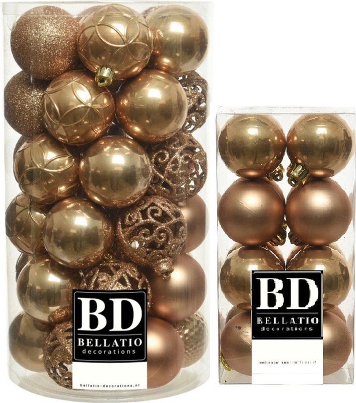Kerstballen - Camel Bruin - Kunststof - 53 Stuks - Glans/Mat/Glitter Mix