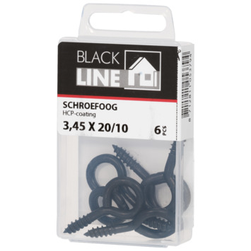 Blackline schroefoog zwart 3.45x20/10 mm 6 stuks