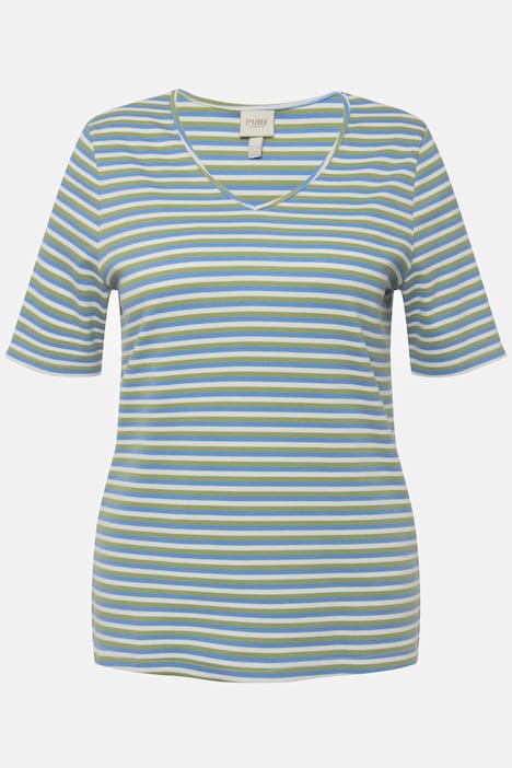T-Shirt, Rippjersey, V-Ausschnitt, Halbarm, Biobaumwolle