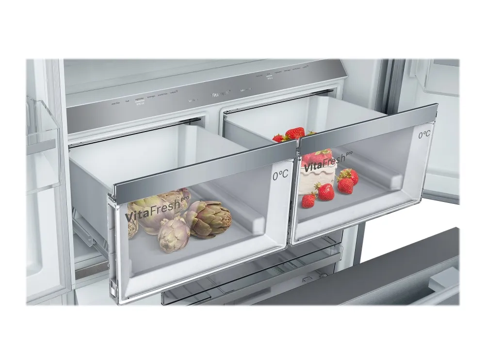 Bosch Serie | 8 KFF96PIEP - Køleskab/fryser - frans dør-bundfryser - Wi-Fi - niche - bredde: 91.4 cm - dybde: 63.5 cm - højde: 183 cm - 573 liter - Klasse E - inox-easyclean