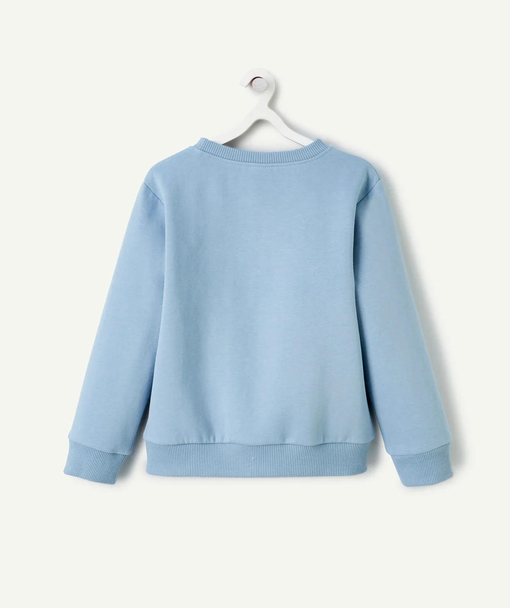 SWEAT MANCHES LONGUES GARÇON EN FIBRES RECYCLÉES BLEU AVEC MESSAGE BRODÉ