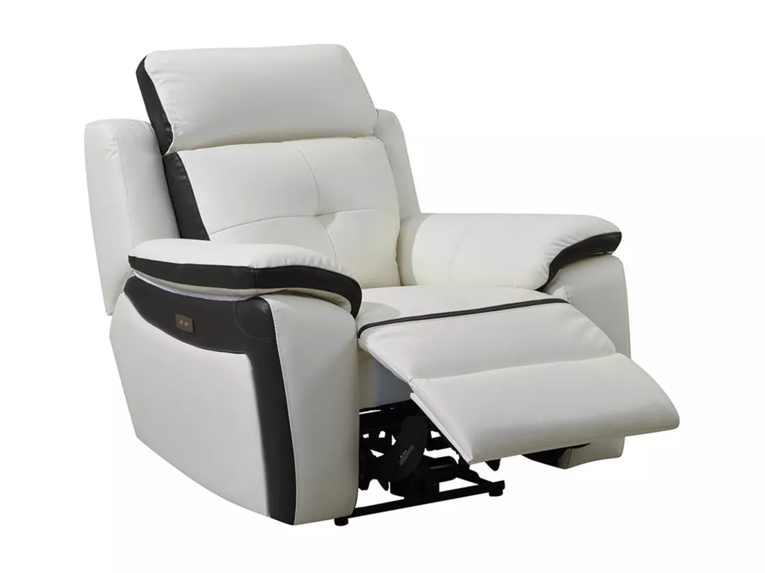 Fauteuil relax électrique en cuir ANGELIQUE - Blanc/anthracite