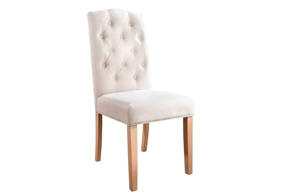 Eleganter Stuhl CASTLE beige mit Chesterfield Steppung im Landhausstil