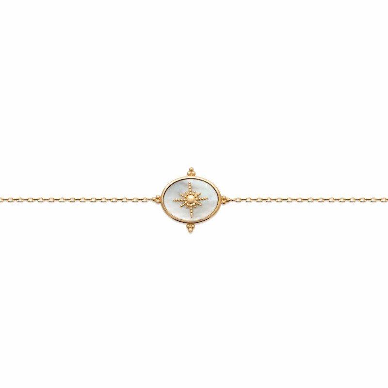 Bracelet Plaqué Or Médaillon Nacre Etoile Soleil