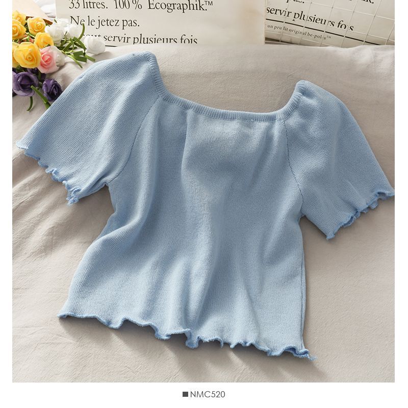Lemongrass - Crop top met linthals en gerimpelde rand in 6 kleuren