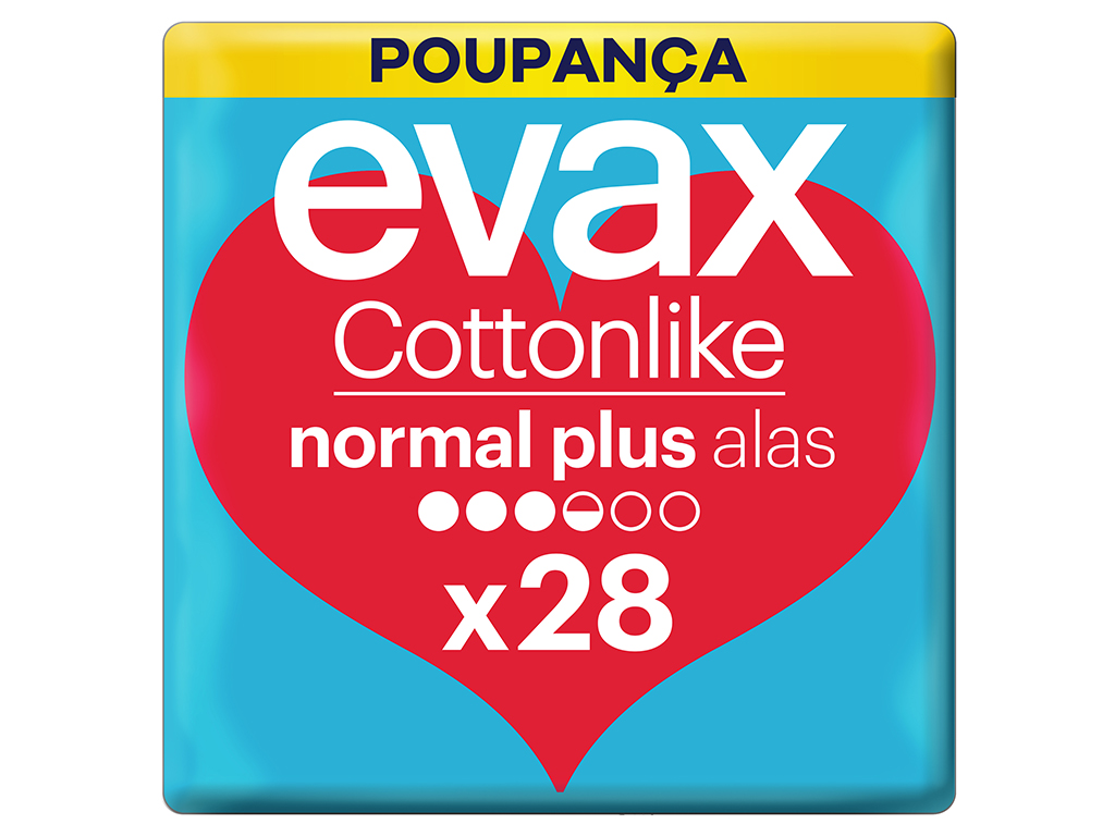 Pensos Higiénicos Cottonlike Normal Plus com Abas Evax 28 un
