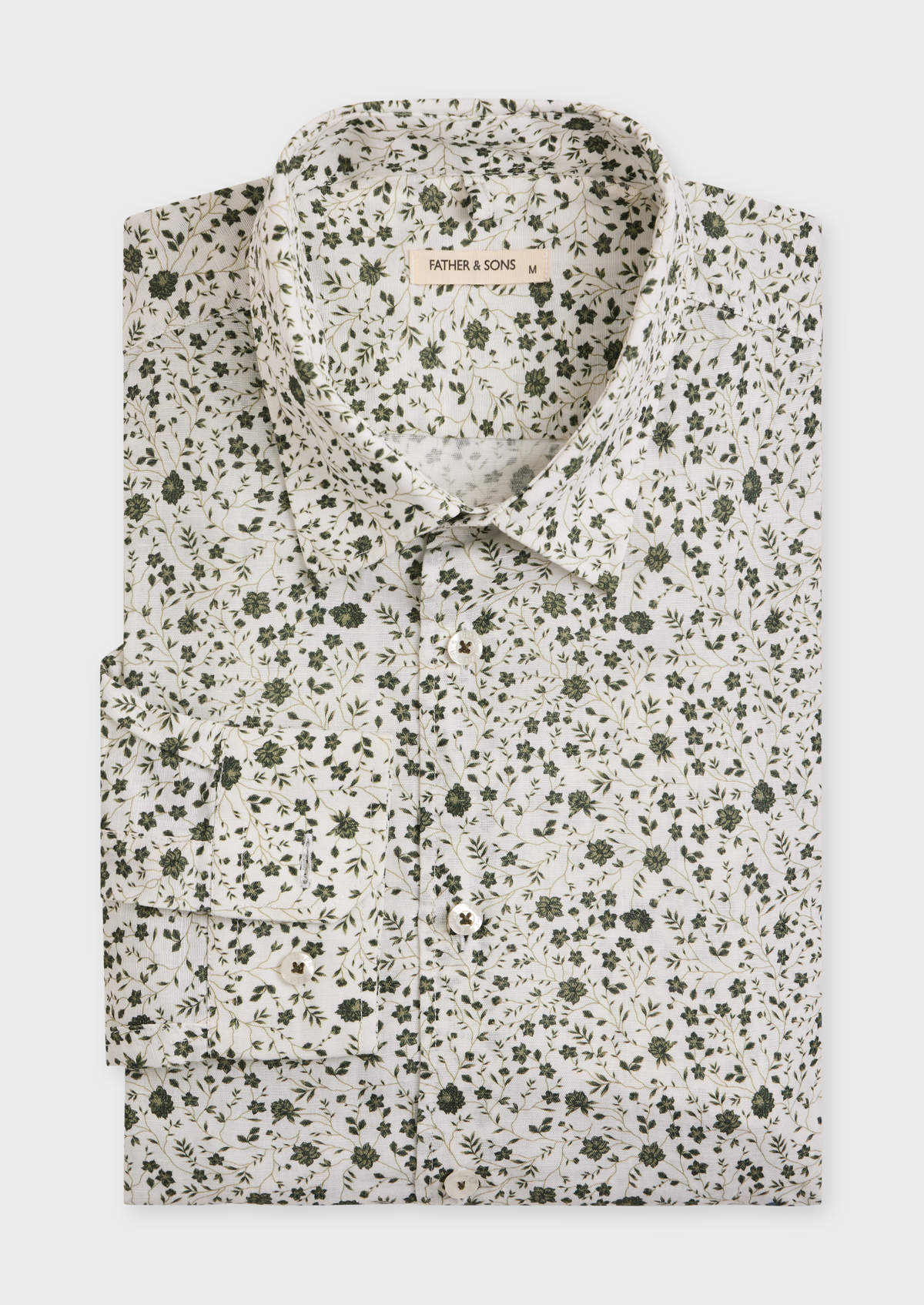 Chemise sport Slim en lin et coton blancs à motif fleuri kaki