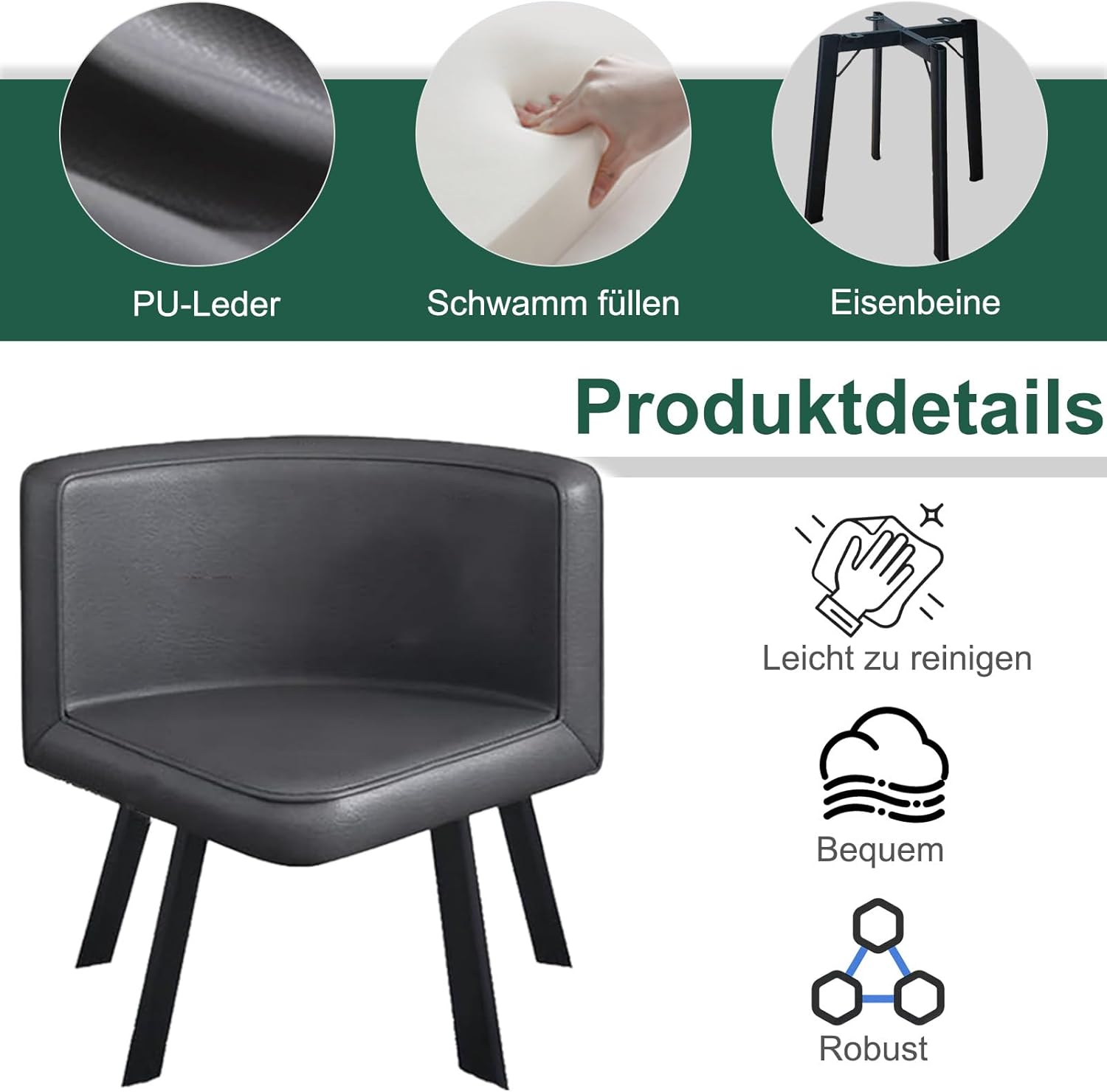 Essgruppe Set Esstisch und 4 Esszimmerstühle, Runder 90cm Essgruppe 5-Teilig aus Tischplatte in Marmoroptik und 4 PU-Leder Küche Stuhl für Küche Wohnzimmer Balkon Büro, Marmorimitat + grau