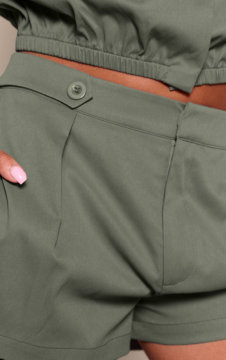 Kaki Short Taille Haute Avec Ceinture Utilitaire