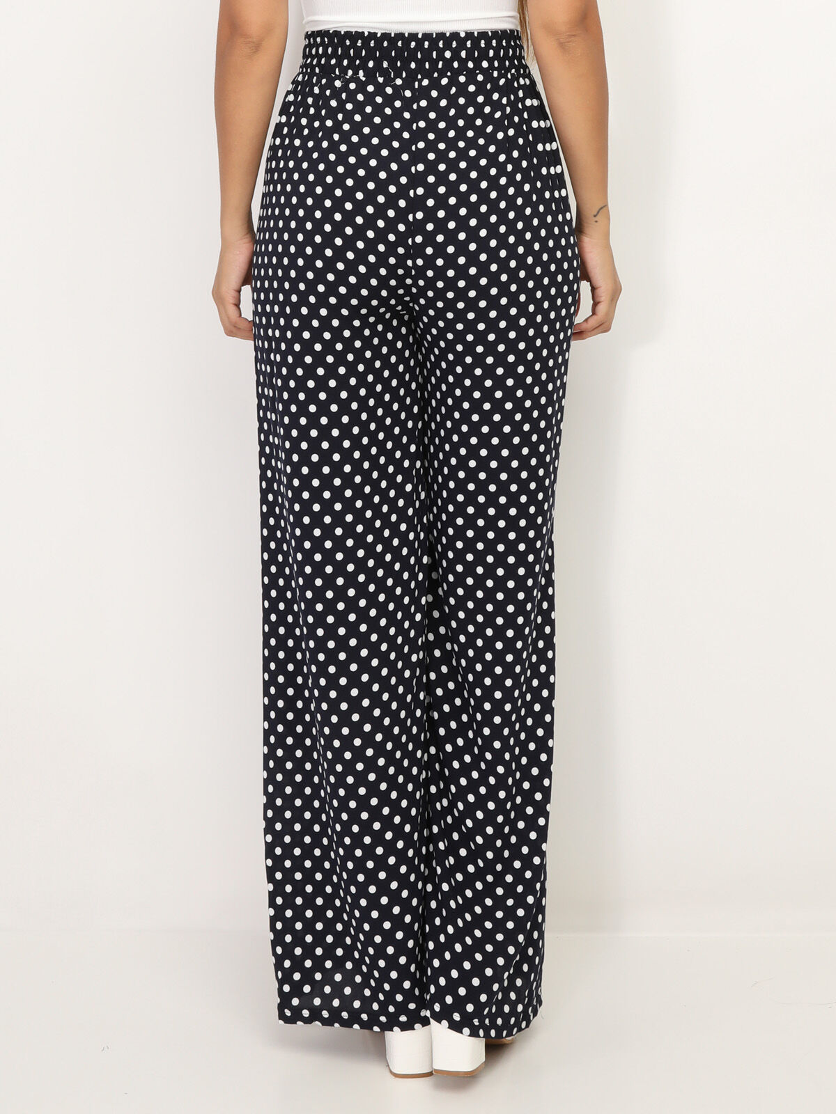 Pantalon ample à pois et liens- Bleu marine