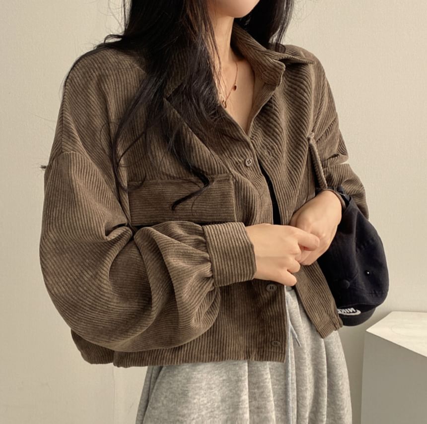 Sisyphi - Effen corduroy losvallend cropped overhemdjack