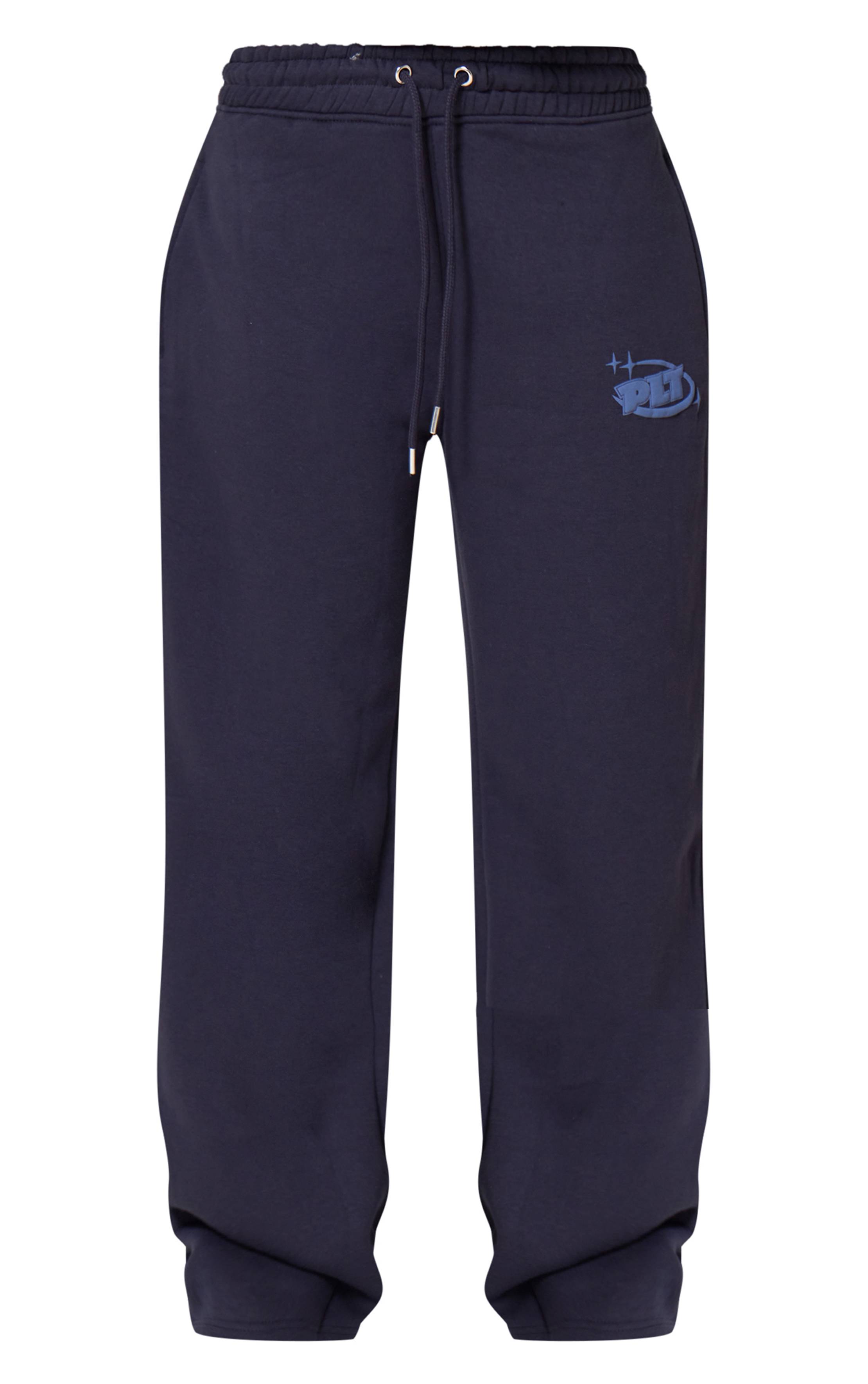 Bleu Marine Prettylittlething Jogging Droit Oversize À Imprimé Synthétiqueff