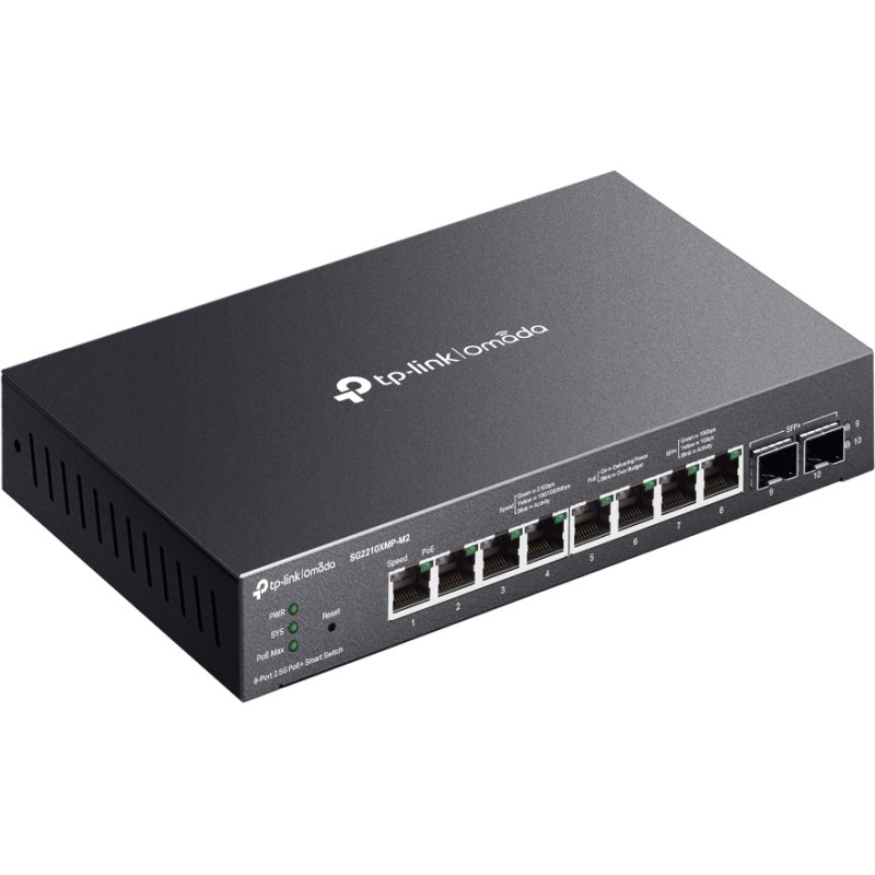 TP-Link Omada SG2210XMP-M2 commutateur réseau Géré L2/L2+ 2.5G Ethernet (100/1000/2500) Connexion Ethernet, supportant l'alimentation via ce port (PoE) Montage sur le bureau ou sur le mur Noir