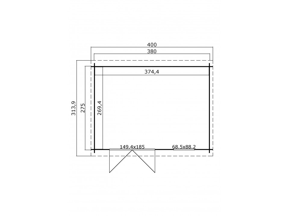 Abri de jardin santa fe 10m2 - epaisseur des murs : 28mm - 380 x 275 - bois : epicea - toiture en feutre bitumeux