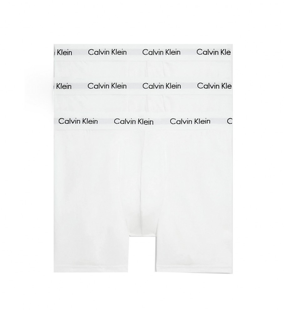 Conjunto de 3 cuecas boxer compridas Calvin Klein, brancas.