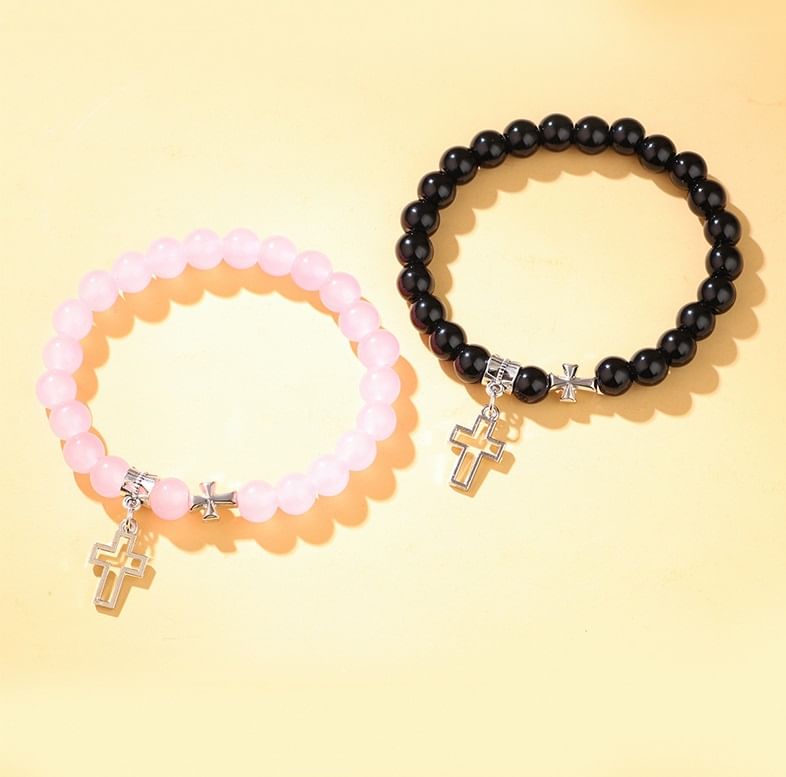 KINNO - Set van 2: bijpassende armband met kruiskralen voor koppels