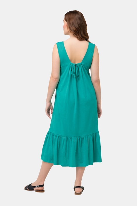 Midikleid, Volant, V-Ausschnitt, ärmellos, Biobaumwolle