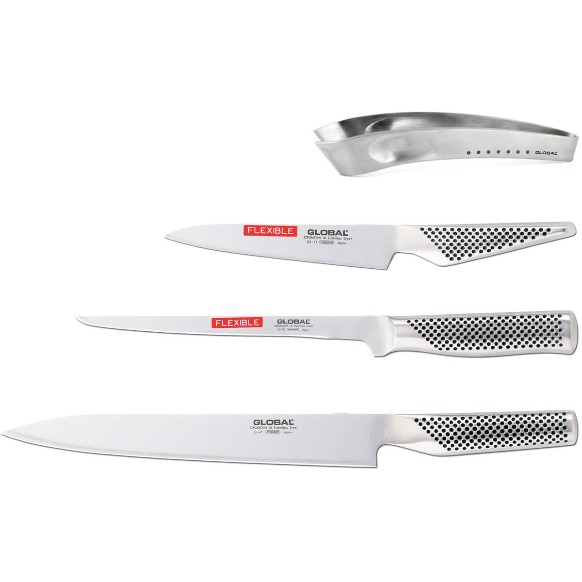 Knivsett med 3 Kniver & Fiskebeinspinsett (Fiskesett)
