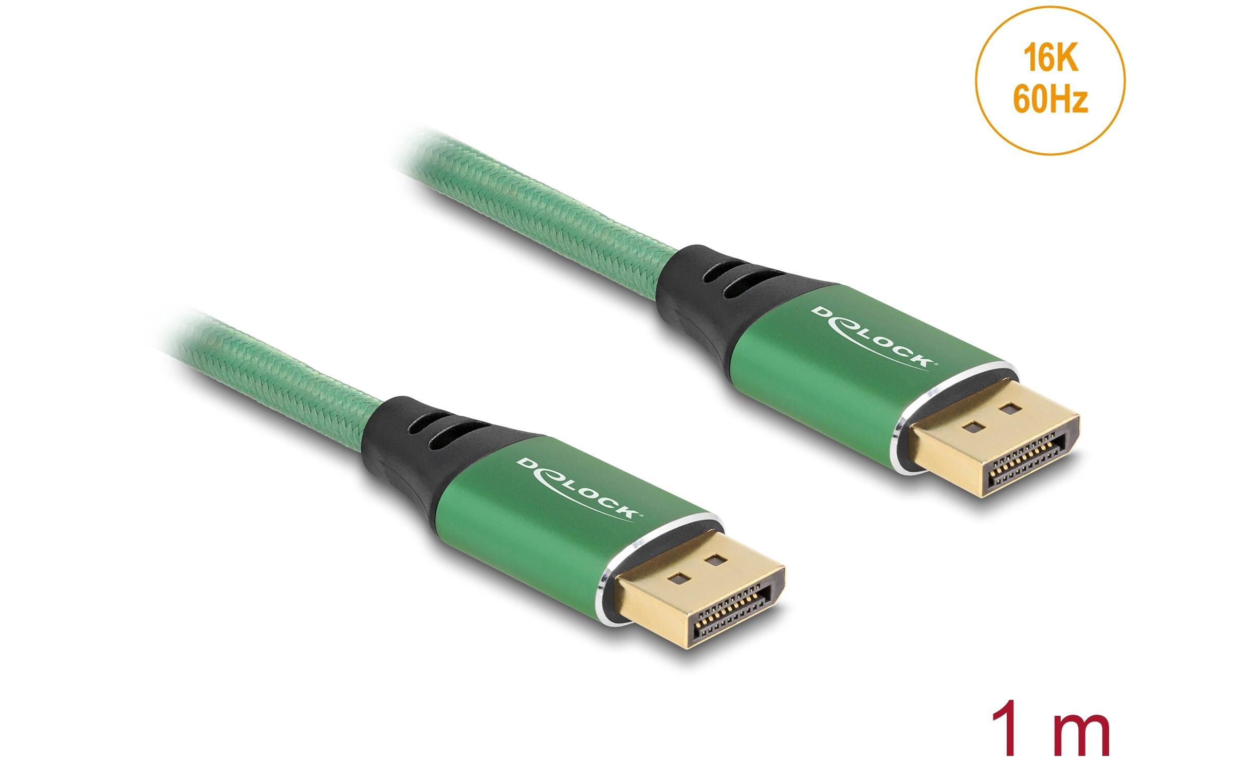 Kabel 16K 60 Hz DisplayPort - DisplayPort, 1 m, GrünDelock DisplayPort Kabel 16K 60 Hz 1 m grün Metall