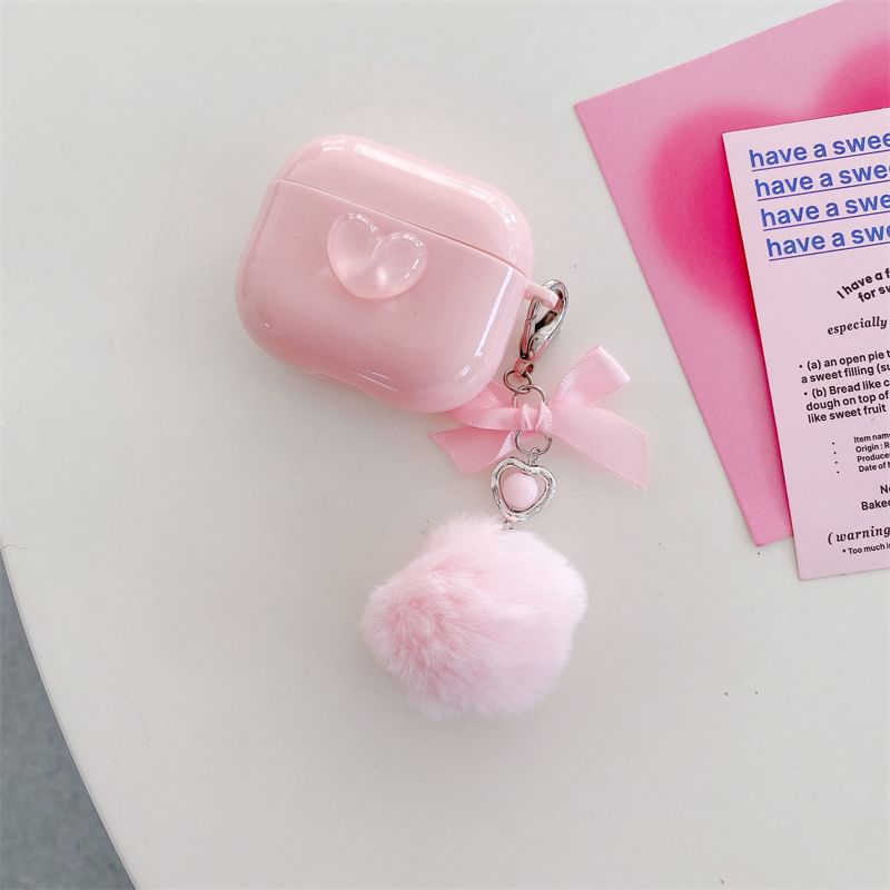 VanDi - Hartvormig lint met pompon voor AirPods / Pro-oortelefoonhoesje