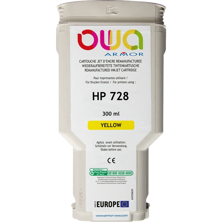 Cartouche d'encre traceur remanufacturée OWA - standard - Jaune - pour HP 728