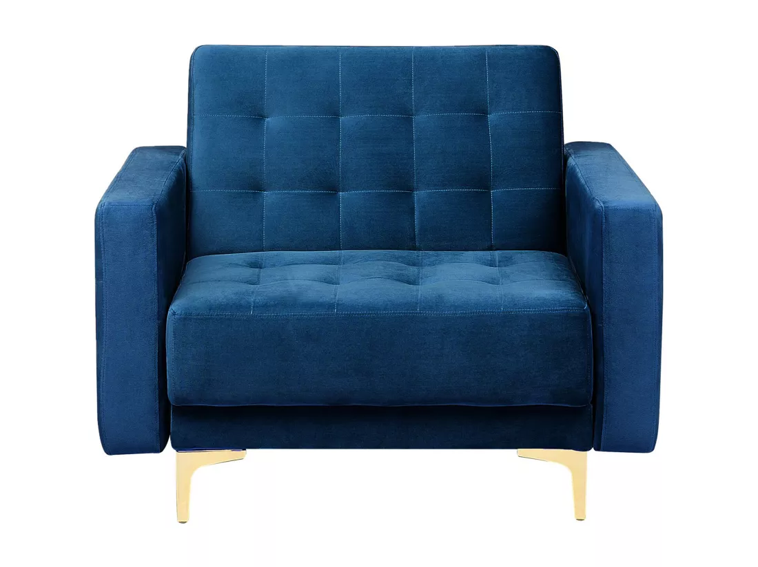 Ensemble canapé et fauteuils en velours bleu marine 5 places ABERDEEN