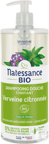 Natessance Bio Shampoing Douche Tonifiant Verveine Citronnée Flacon Pompe 1l