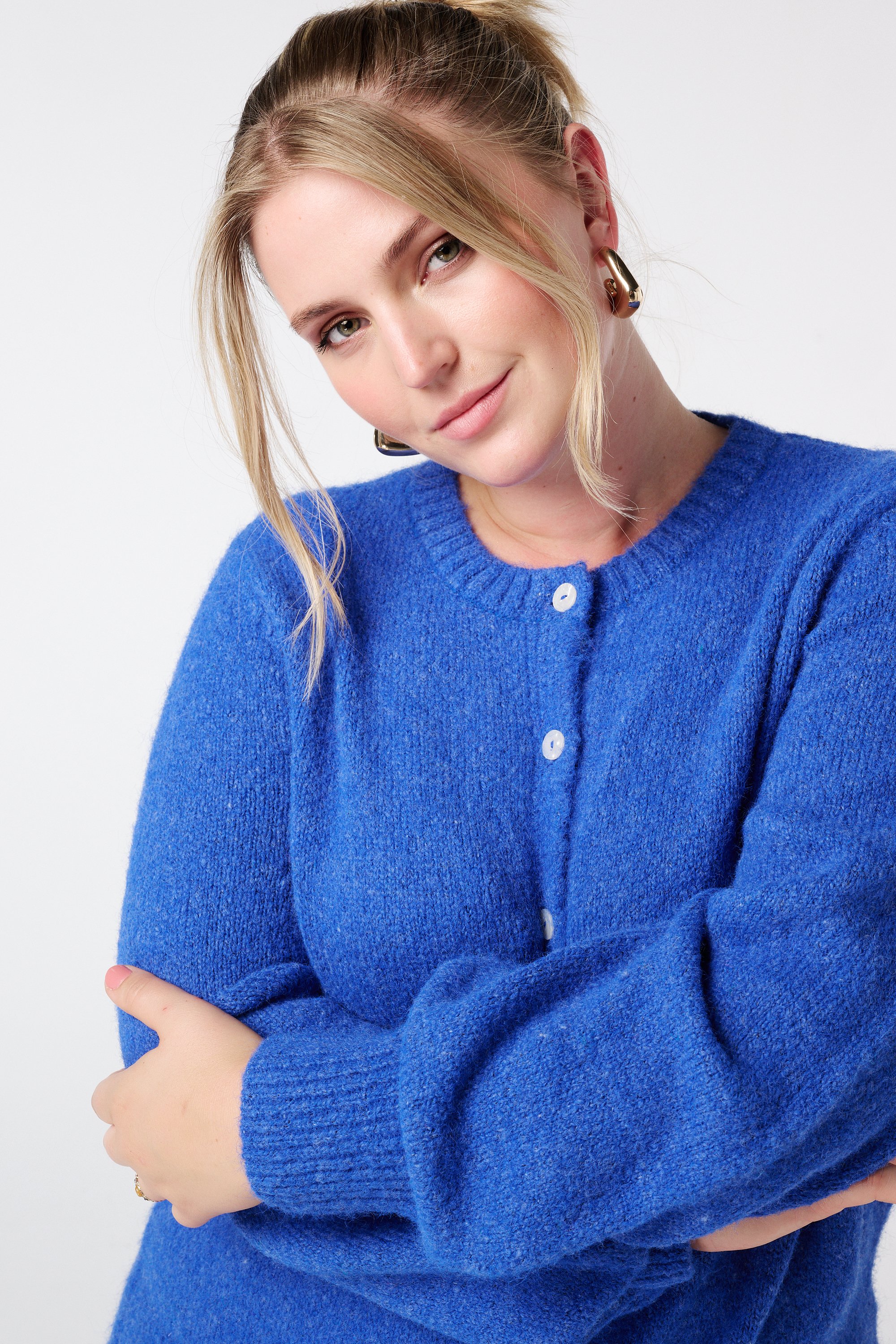 Fijn gebreid vest met knoopsluiting Kobalt blauw