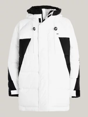 Parka puffer oversized com blocos de cores