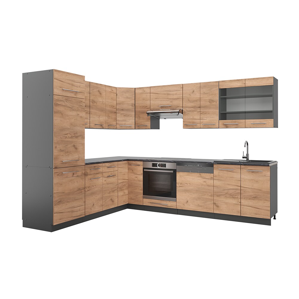 Vicco Eckküche Küchenzeile Einbauküche Fame-Line Anthrazit Eiche 227x287 cm modern Spülenunterschrank Schubunterschrank Eckunterschrank Herdumbauschrank Hängeschrank Kühlumbauschrank Hängeglasschrank