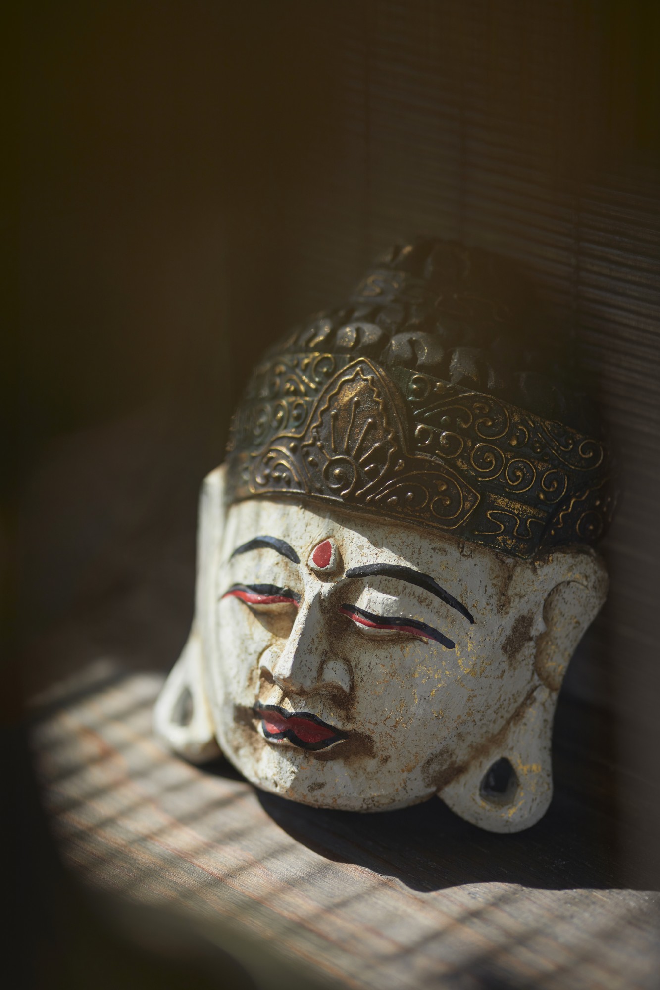 Maske 'Buddha', weiß, multicolor, H 21 cm, B 15 cm, L 5 cm von fischer's lagerhaus
