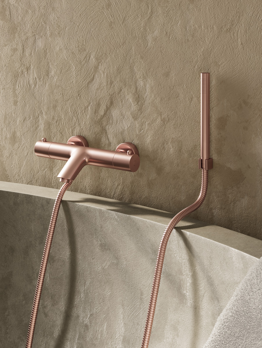 Saniclear Copper thermostatische badkraan met handdouche geborsteld koper