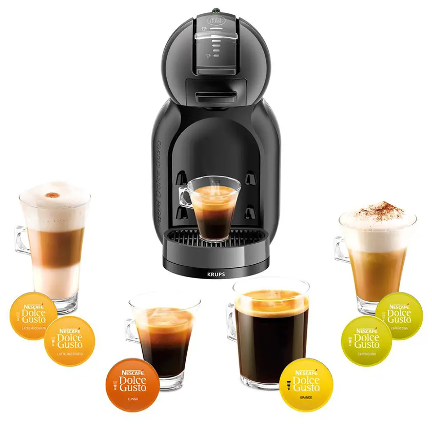 Set: Mini Me Kapselkaffeemaschine schwarz & anthrazit und Kapselhalter