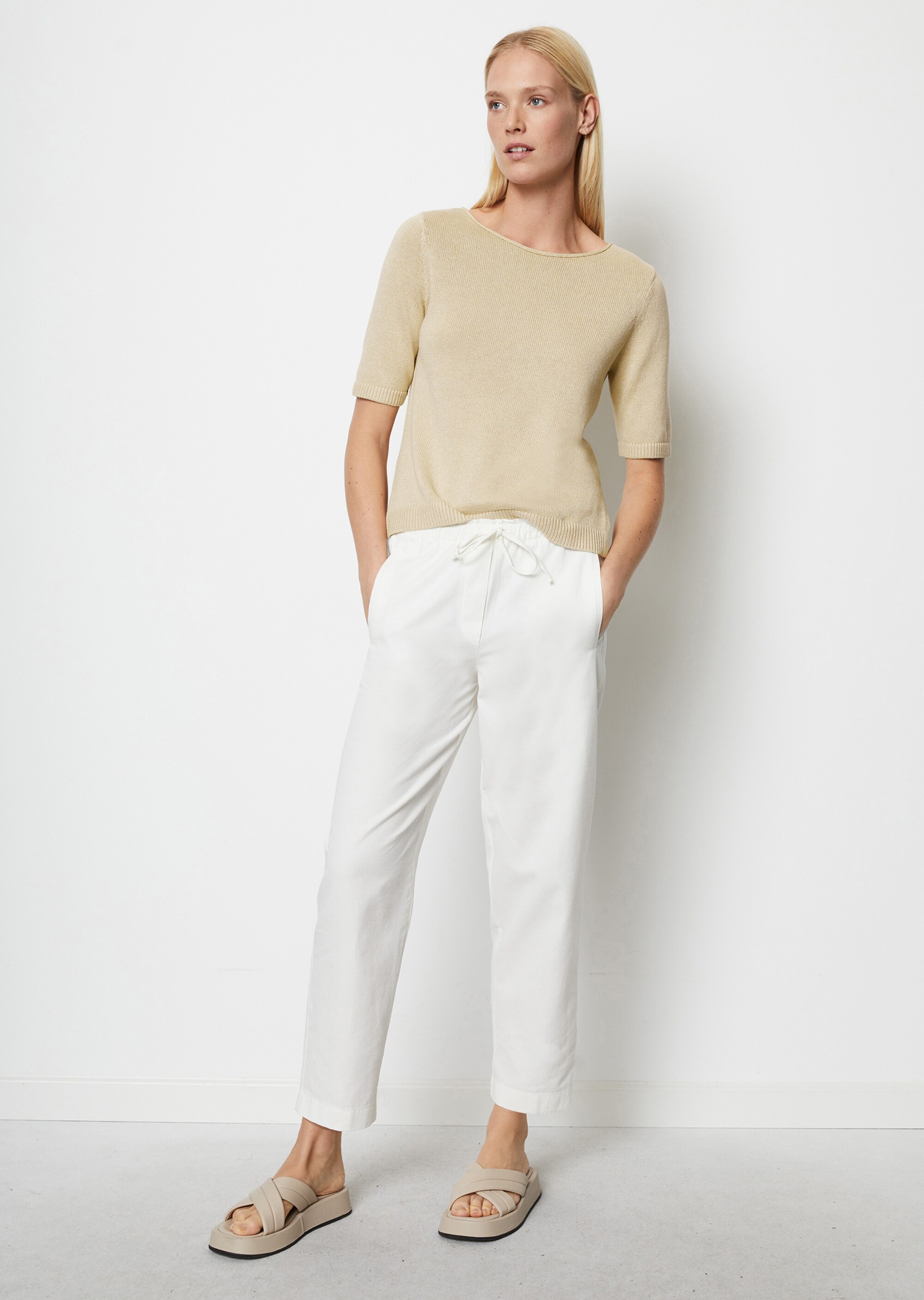 Kurzarm-Pullover regularaus Organic-Cotton-Leinen-Mix