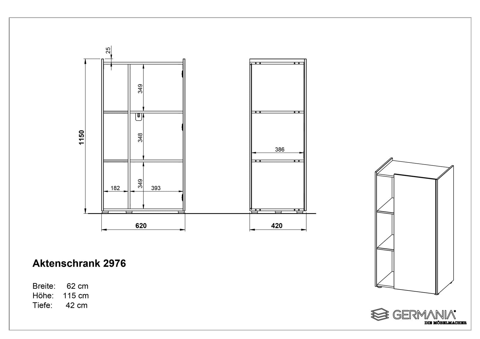 Aktenschrank BELLA 62 x 115 cm Graphit/ Eiche