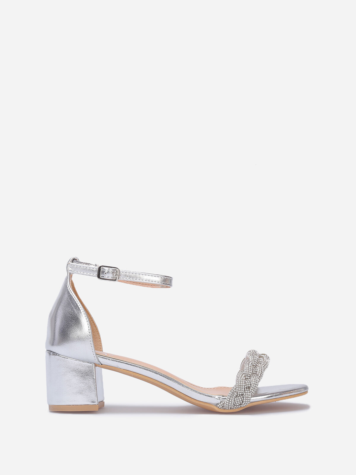 Sandales à bride tressée en strass- Argenté