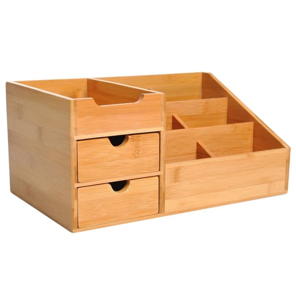 Desk Organizer Kontoroppbevaringsboks Med 2 Skuffer, Organisering Og Orden, Naturlig, L33 X B20,5 X H15,5 Cm