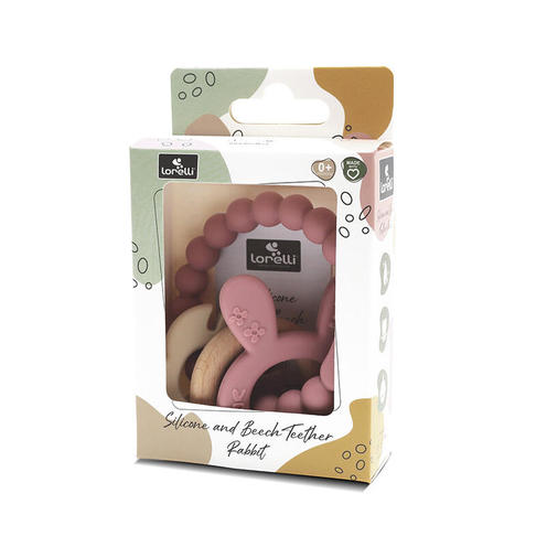 Anneau de dentition en silicone et hêtre Lapin Rose - LORELLI