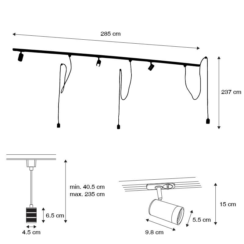 Modern railsysteem met 3 spots en 3 hanglampen goud 1-fase - Iconic Cavalux Jeana