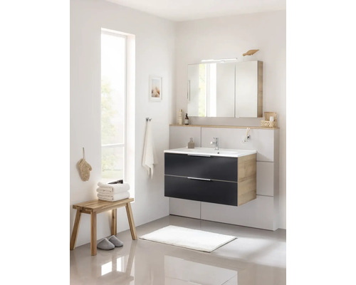 FACKELMANN B.Brillant spiegelkast, 100 x 15,1 x 68 cm, eikenhout, 2-deurs, LED, IP 20