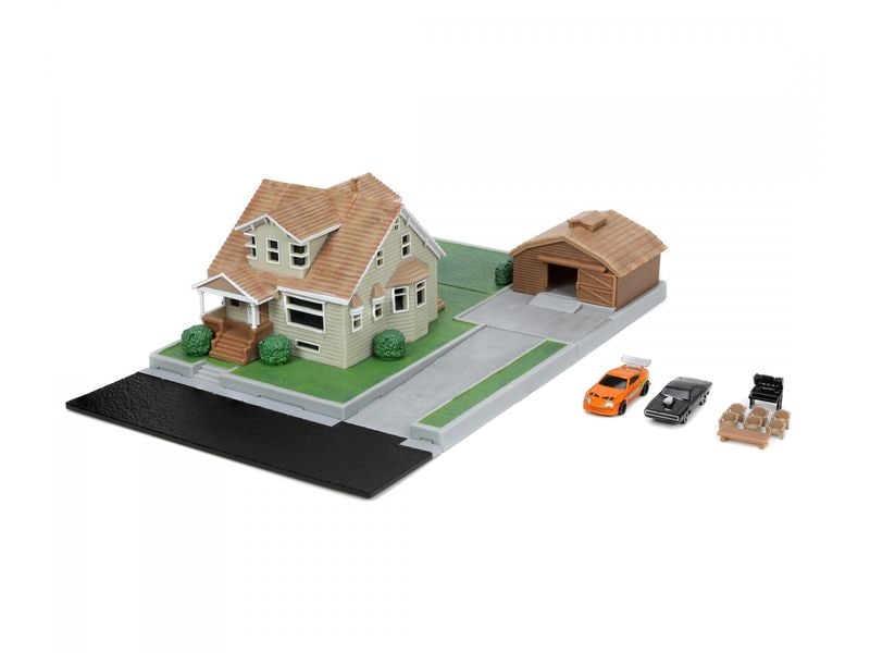 Jada Toys Fast & Furious Diorama Dom's House mit 2 Nano Car Fast & Furious Dom Toretto Haus Diorama mit zwei Modellautos