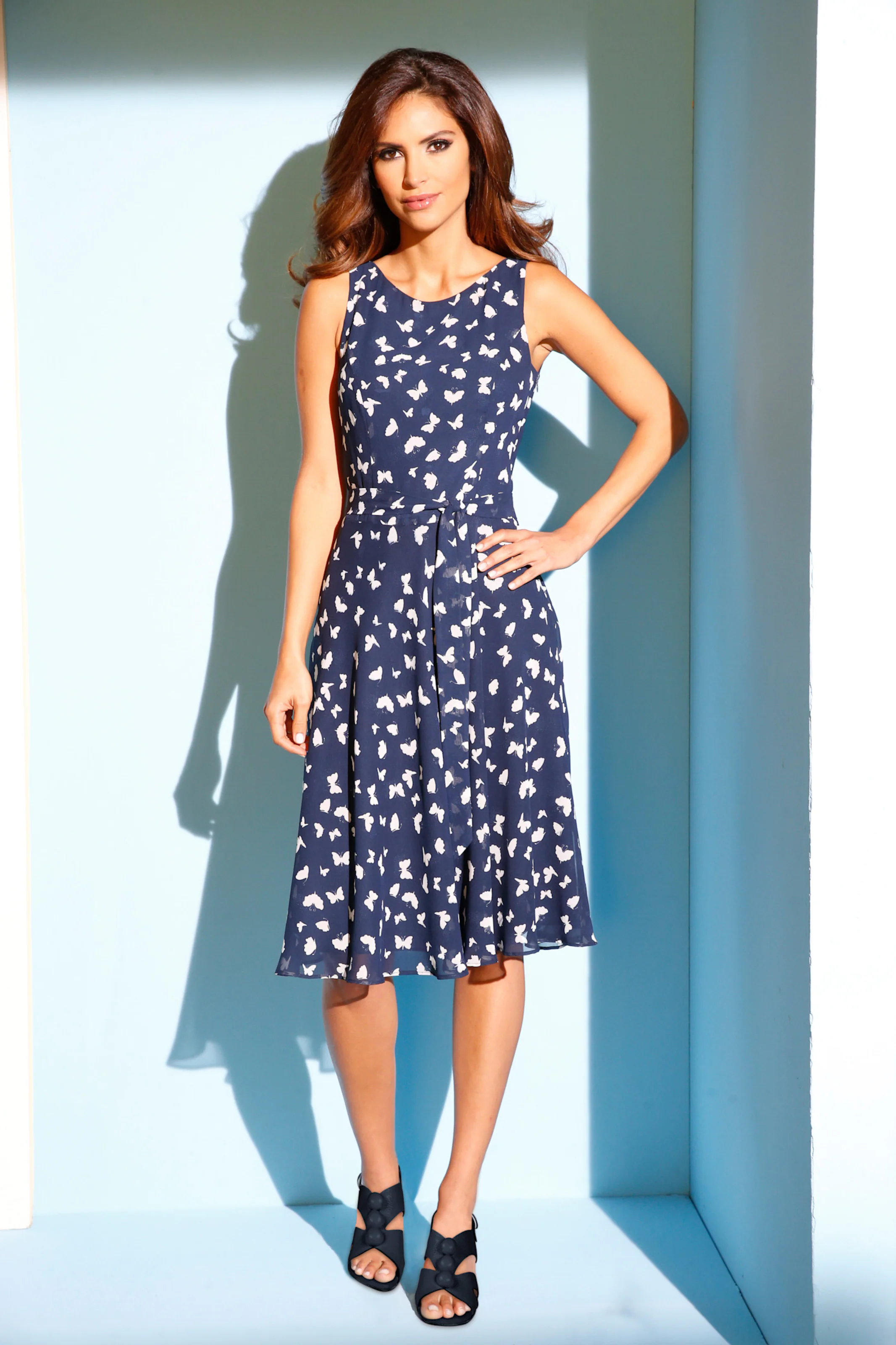 heine Druck-Kleid in marine-offwhite