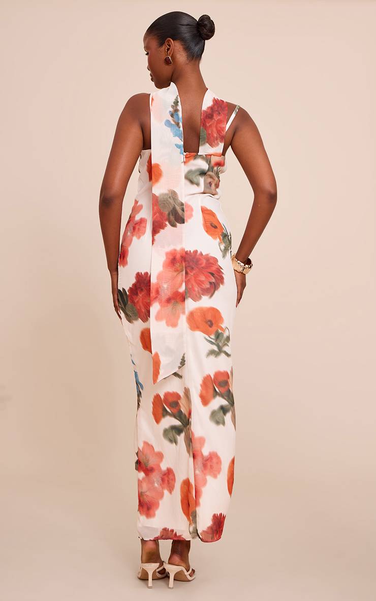 Blanc Robe Maxi En Mousseline À Imprimé Floral Et Foulard