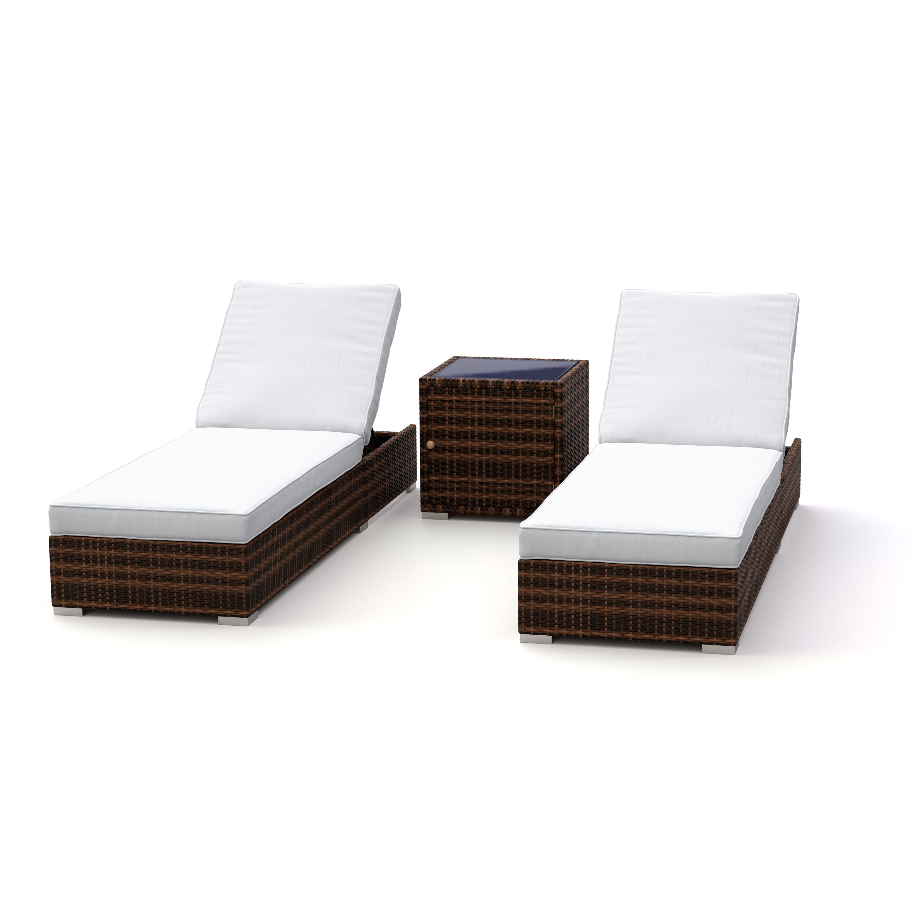 Liegestuhl Rattan BILBAO braun/weiss Set 3-teilig