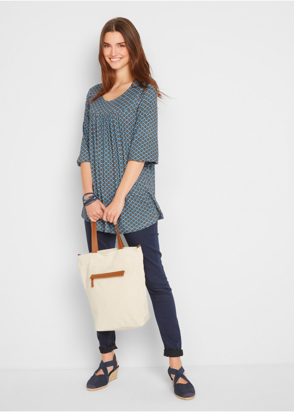 T-shirt manches 3/4 en viscose, forme trapèze