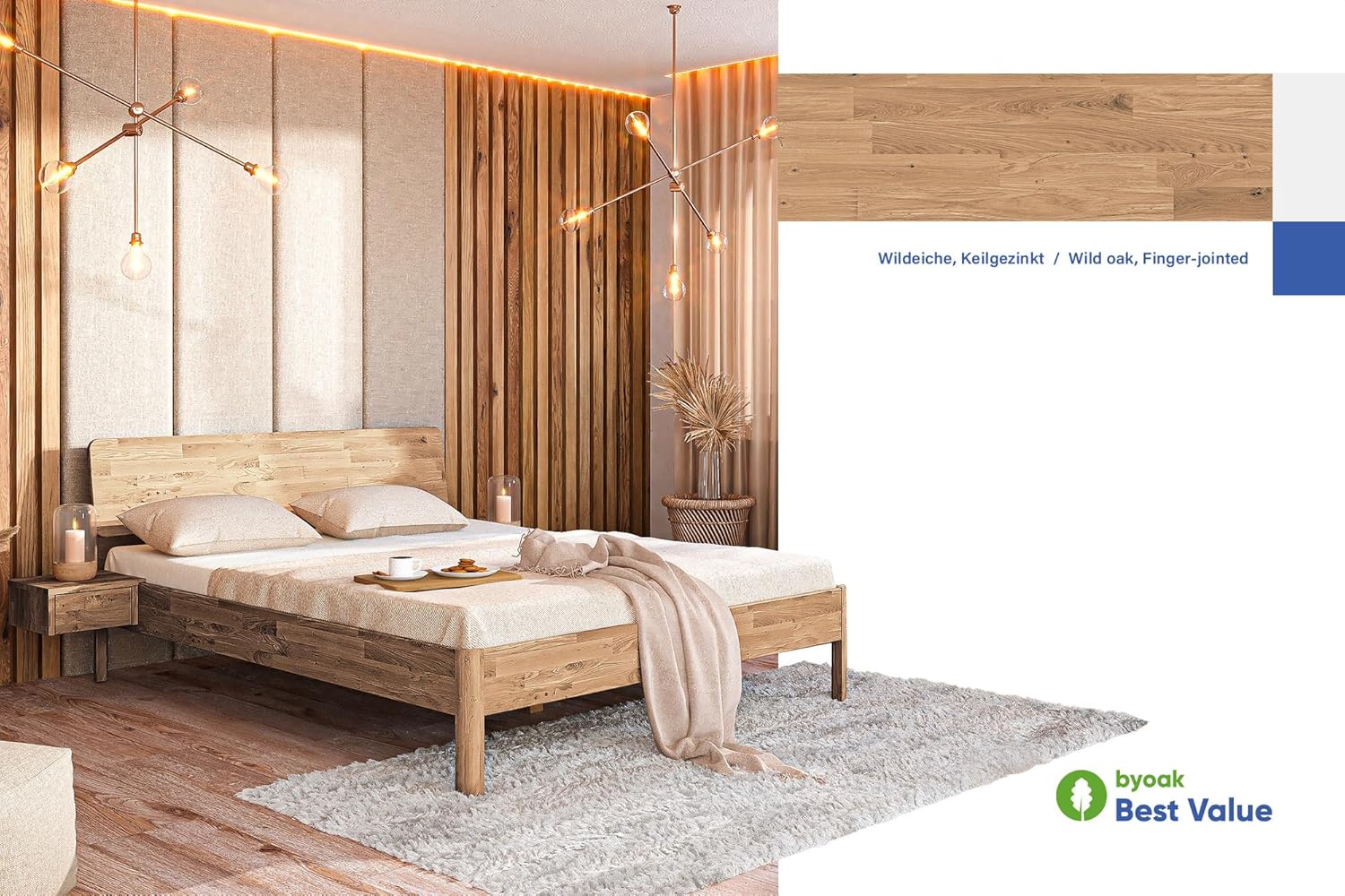 Massivholzbett Penny - mit Holzkopfteil - Doppelbett aus Holz - 160 x 200 cm - Geölt - Wildeiche